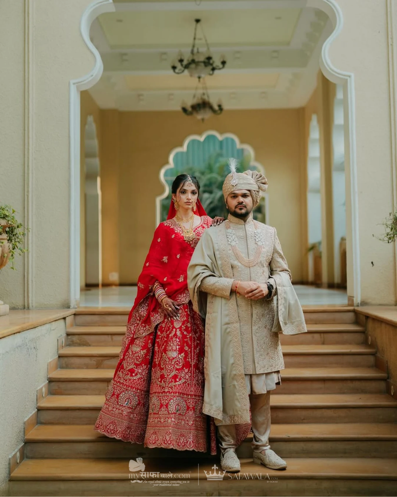 wedding safa wala in Begumpet – Coordinated ivory wedding pagdis for a formal celebration